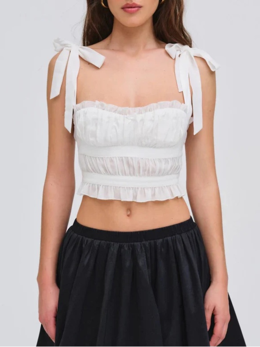 For love & lemons Chantilly White Tie-Strap Ruffled Crop Top